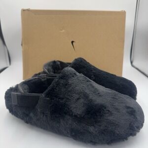 Nike Women's Size 9 Calm Mules SE NA Black Faux Fur Slides FZ3119 001 New